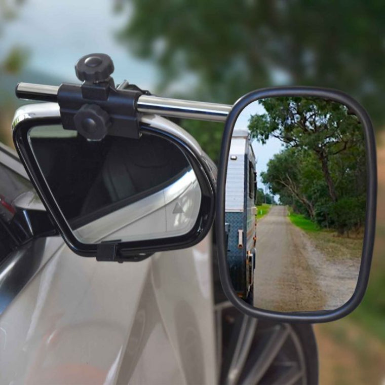 MIRROR- 2PC TOWING MEDIUM CLIP ON WITH 390MM LONG ARM, FLAT LENS