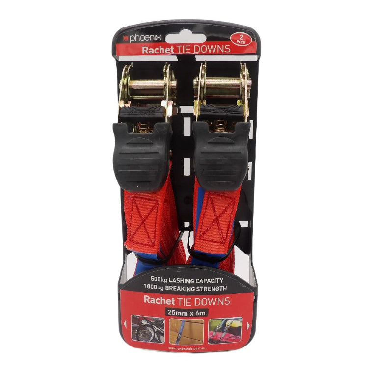 RATCHET 25MM x 6MTR LOAD RATING 650KG 2PK