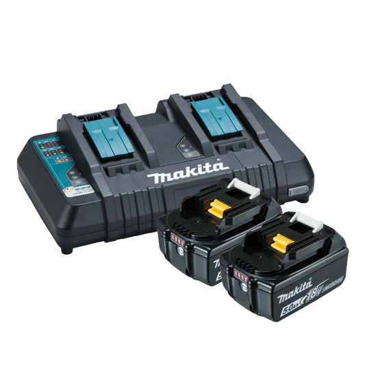 Makita 198928-5 18V Li-Ion Cordless Dual Port Charger DC18RD & 5.0Ah Batteries BL1850B