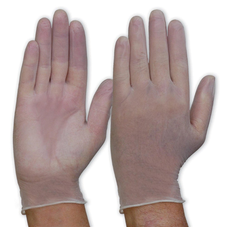 DISPOSABLE CLEAR VINYL POWER FREE GLOVES MED