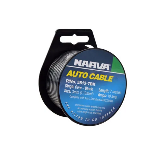 CABLE S/CORE 3MM 10A -7M BLACK