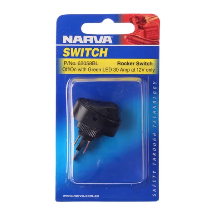 SWITCH ROCKER 30A 12V GN LED N
