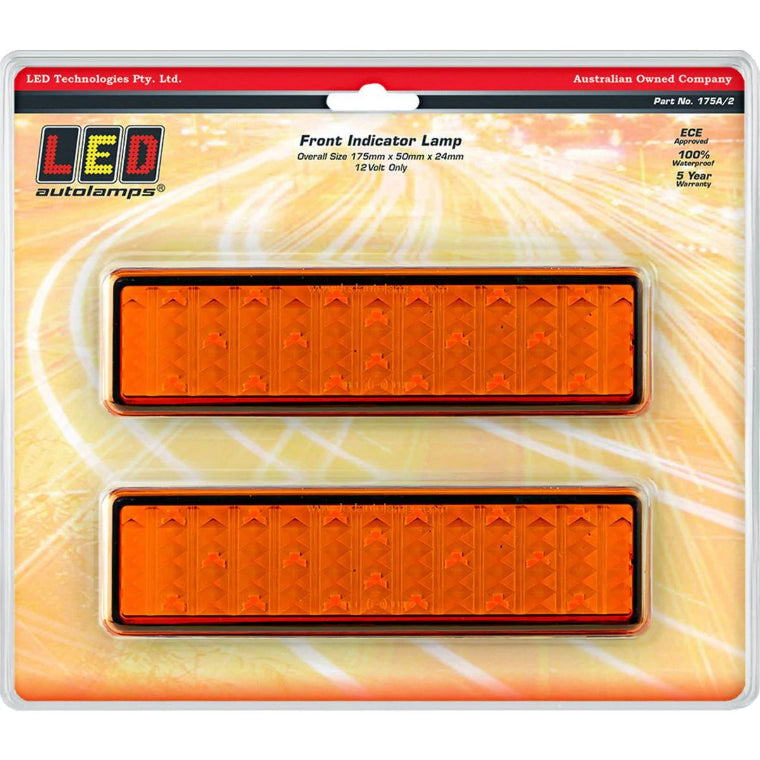 LED AUTOLAMPS 175A/2 FRONT INDICATOR LAMP, AMBER LENS, BLACK BASE
