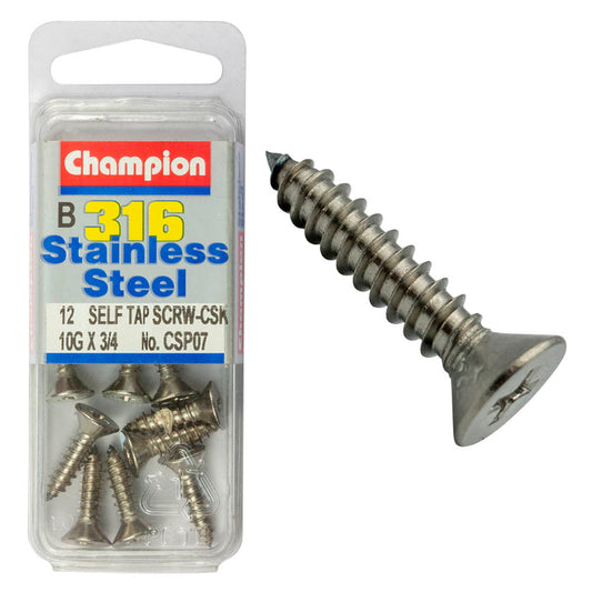 10G X 3/4 SCREW PK-S/TAP CS S/LESS 10GX3