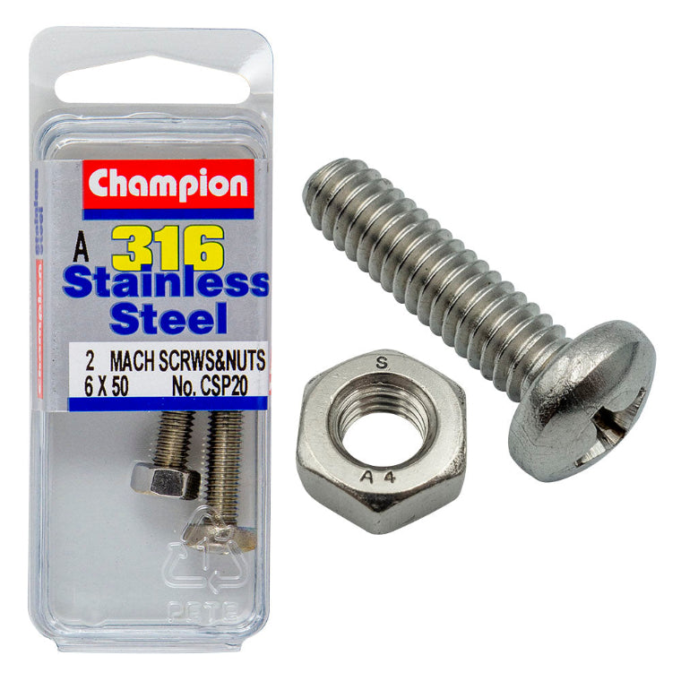 6 X 50 SCREWS&NUTS-MACH S/LESS PAN 6X