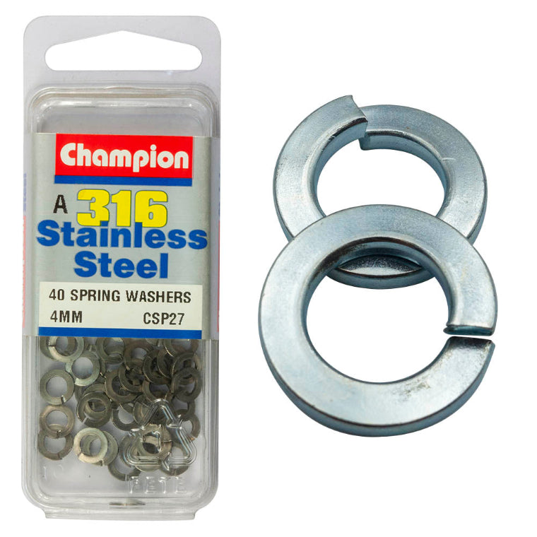 4MM WASHERS-SPRING ST/LESS STL 4MM