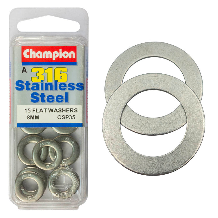 8MM WASHERS-FLAT ST/LESS STL 8MM