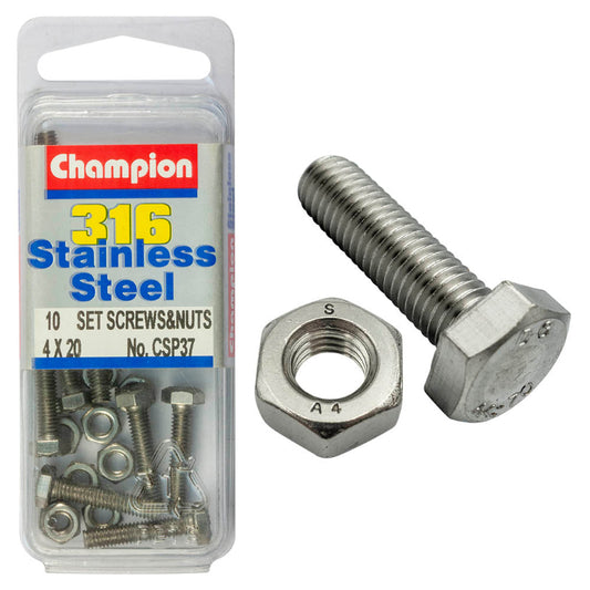 4 X 20 SET SCREWS & NUTS-ST/LESS 4 X