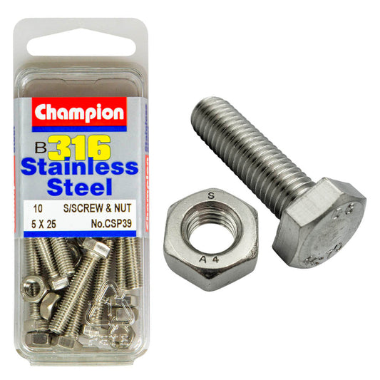 5 X 25 SET SCREWS  NUTS-ST/LESS 5 X