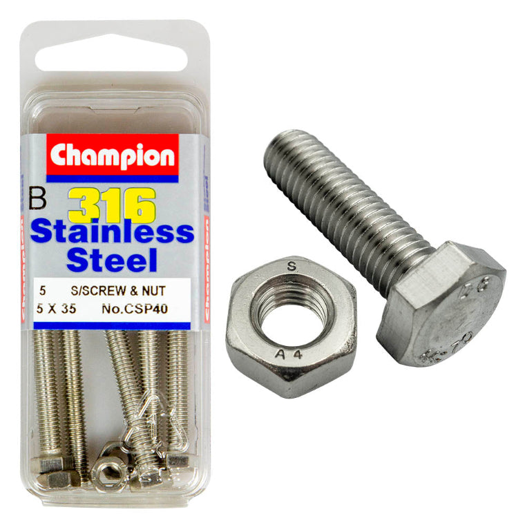 5 X 35 SET SCREWS  NUTS-ST/LESS 5 X