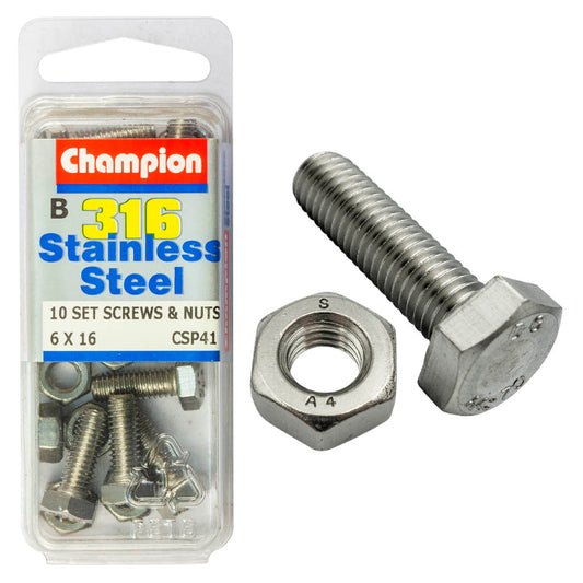 6 X 16 SET SCREWS & NUTS-ST/LESS 6 X