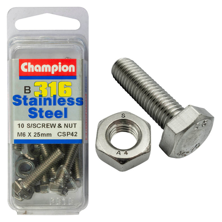 6 X 25 SET SCREWS  NUTS-ST/LESS 6 X