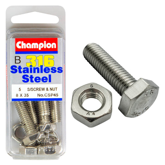8 X 35 SET SCREWS & NUTS-ST/LESS 8 X