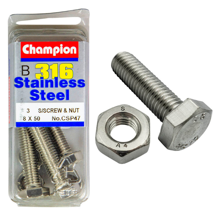 8 X 50 SET SCREWS  NUTS-ST/LESS 8 X