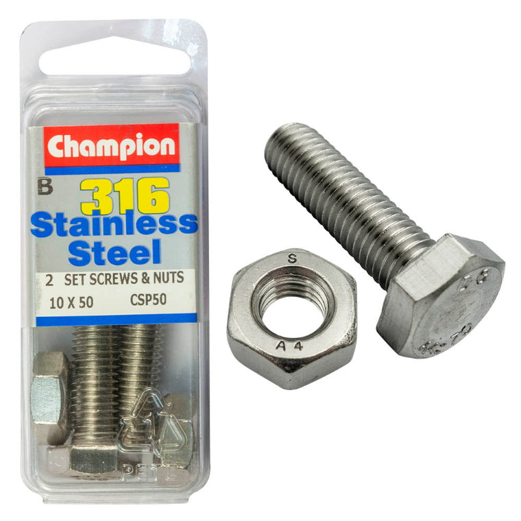 10 X 50 SET SCREWS  NUTS-ST/LESS 10 X