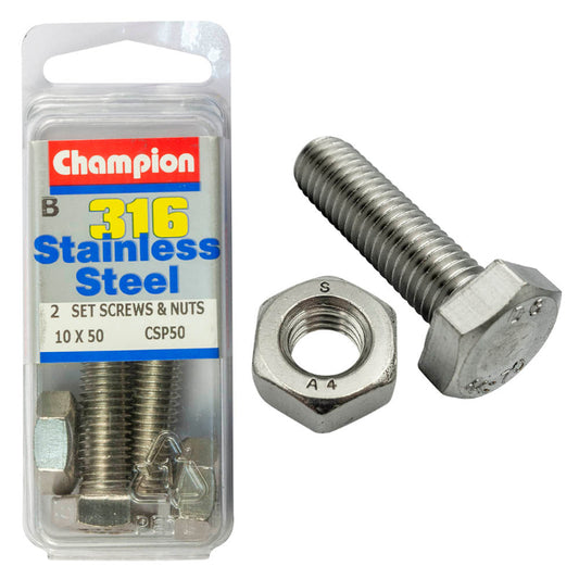 10 X 50 SET SCREWS  NUTS-ST/LESS 10 X
