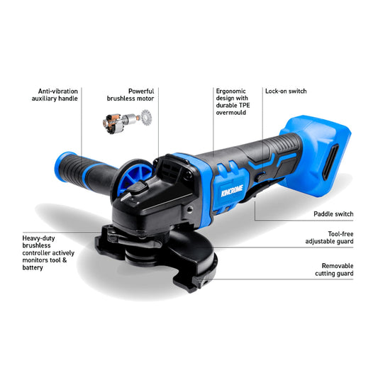 KINCROME- 18V BRUSHLESS ANGLE GRINDER 125MM PADDLE SWITCH