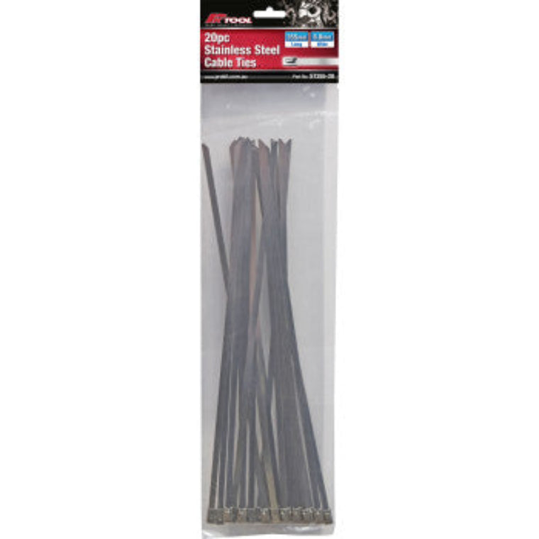 20pc 355mm x 8mm Stainless Steel Cable Ties