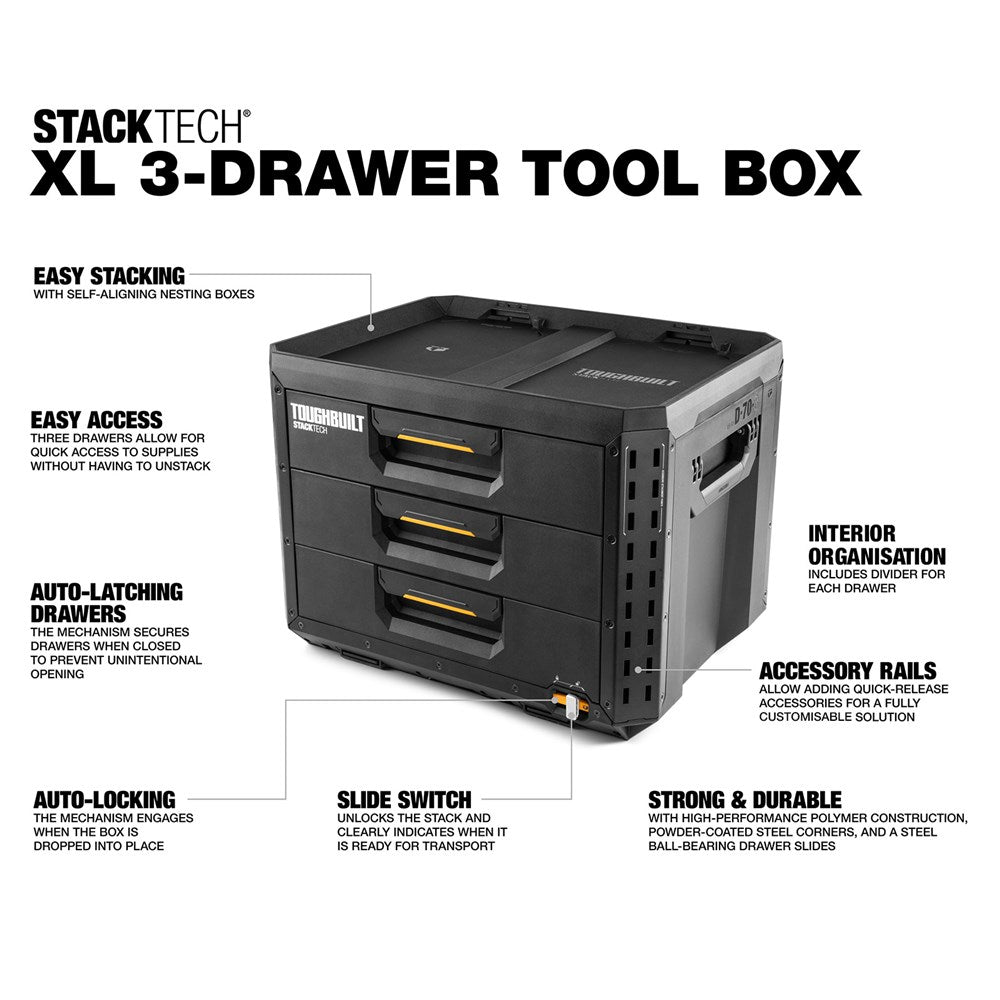 TOUGHBUILT- STACKTECH XL 3-DRAWER TOOL BOX