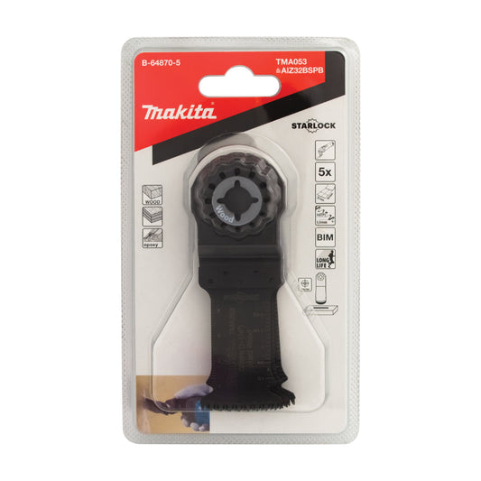 Makita B-64870-5 5-Pack 32mm Starlock Multi Tool Plunge Cut Blades
