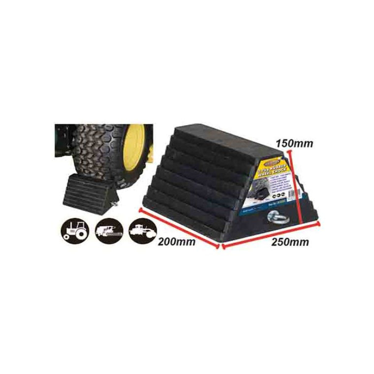 HEAVY DUTY SOLID RUBBER PYRAMID WHEEL CHOCK WITH CHAIN EYE