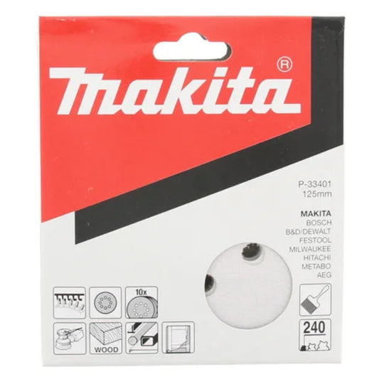 Makita 10 Pack 240G 125mm (5'') Velcro Sanding Abrasive Disc